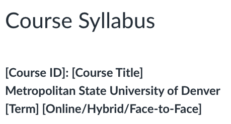 Beginning section of syllabus with placeholders for where to enter course information.
