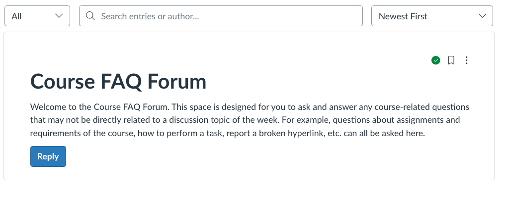 Course FAQ Forum inviting students to ask and answer course-related questions.