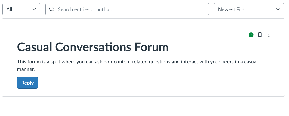 Casual Conversation Forum inviting students to ask non-content related questions and interact with their peers.