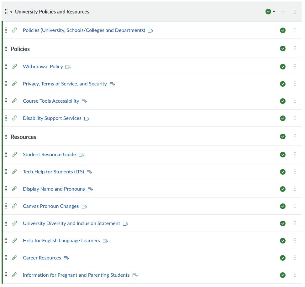 Blueprint University Policies and Resources Module including a section for Policies and a section for Resources.