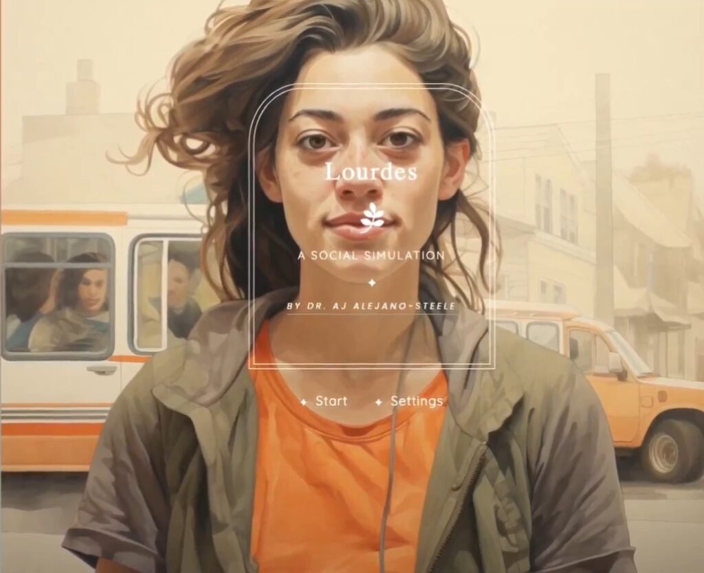 Generative AI image of a woman in an orange shirt and army green jacket in the form of pencil drawing.
