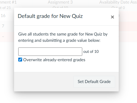 Image of the Default Grade dialog box.