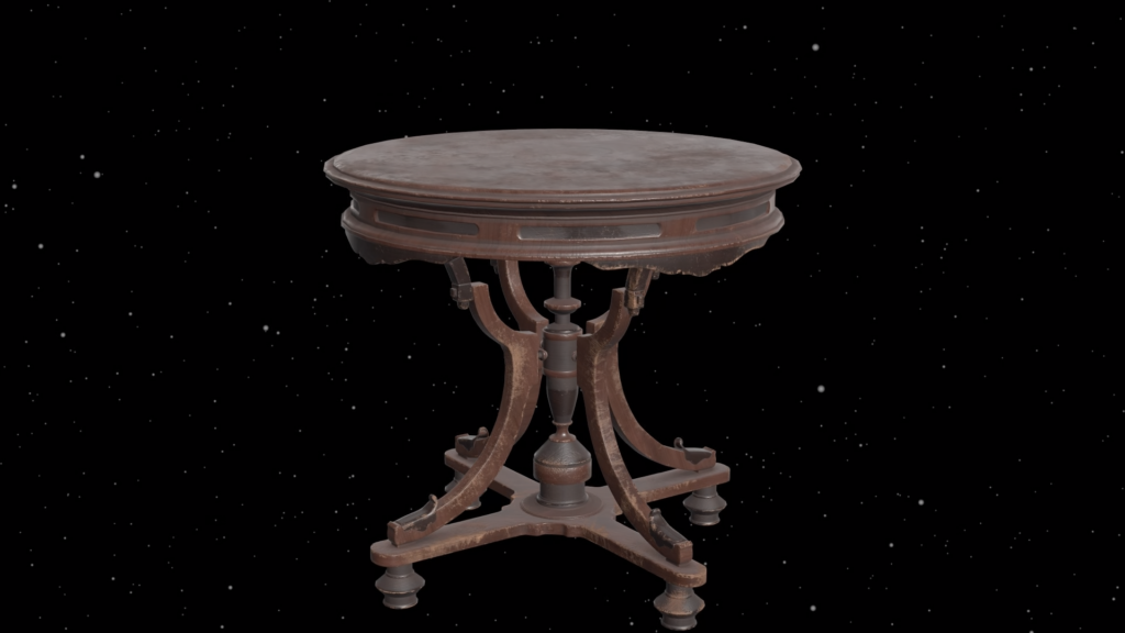 Animated wooden table shown against a dark background, used to demonstrate how an object appears differently from different viewing perspectives as it rotates.